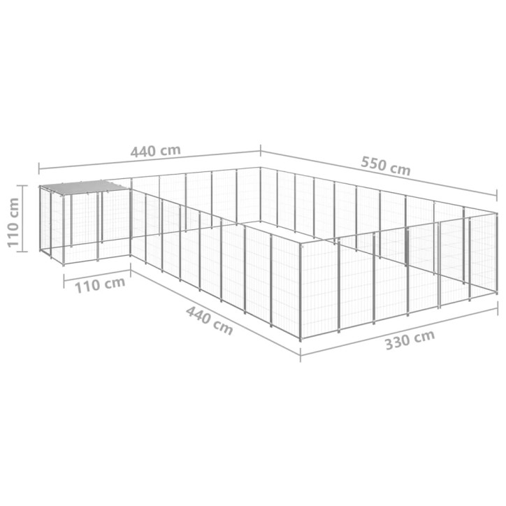 Voljeras šunims, sidabrinės spalvos, 19,36 m², plienas