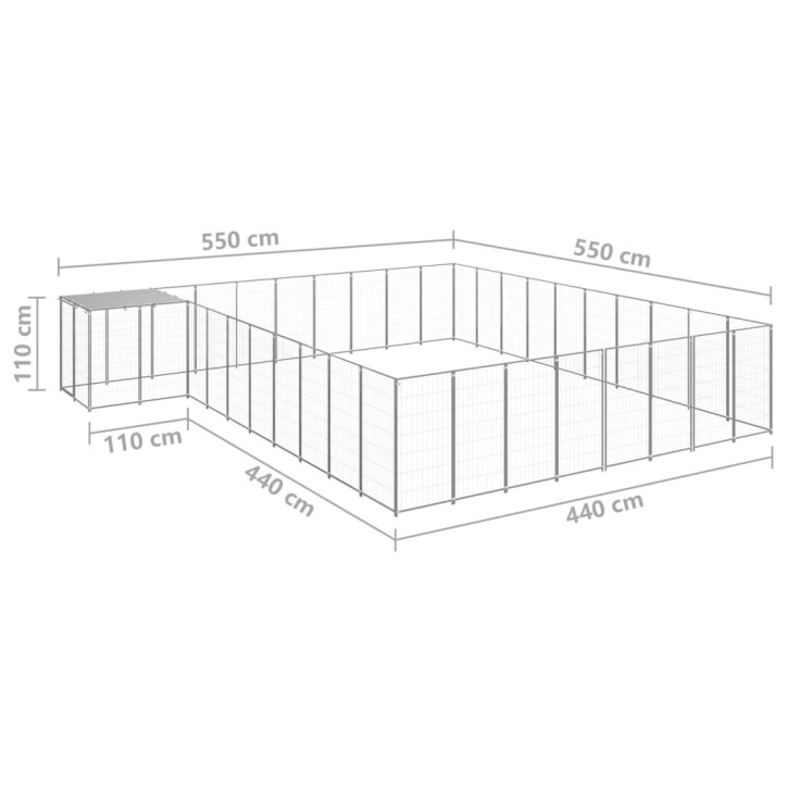 Voljeras šunims, sidabrinės spalvos, 25,41 m², plienas