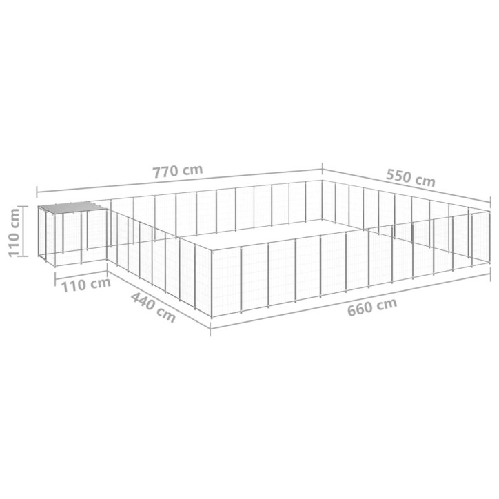 Voljeras šunims, sidabrinės spalvos, 37,51m², plienas