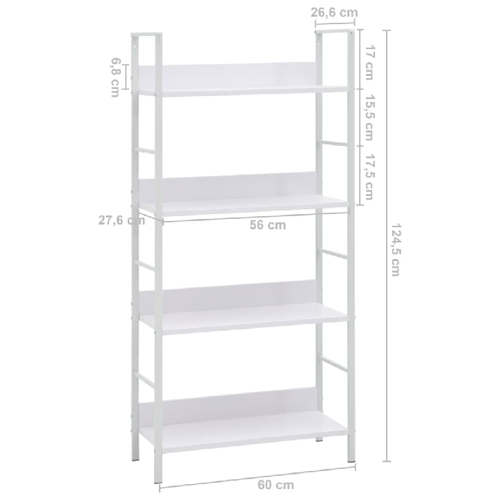 Knygų lentyna, 4 aukštų, baltos spalvos, 60x27,6x124,5cm, MDP