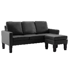 Trivietė sofa su pakoja, juodos spalvos, dirbtinė oda
