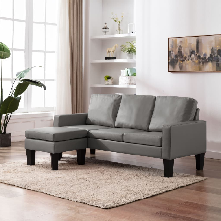 Trivietė sofa su pakoja, pilkos spalvos, dirbtinė oda