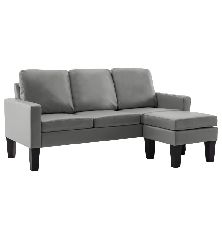 Trivietė sofa su pakoja, pilkos spalvos, dirbtinė oda