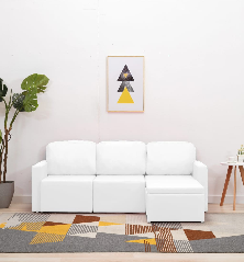 Trivietė sofa-lova, baltos spalvos, netikra oda, modulinė