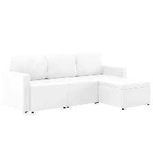 Trivietė sofa-lova, baltos spalvos, netikra oda, modulinė