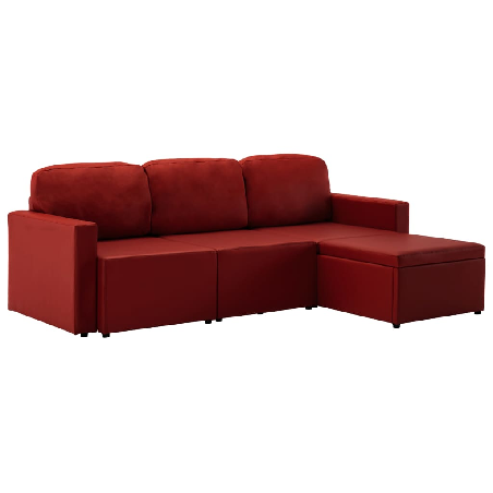 Trivietė sofa-lova, raudonojo vyno, dirbtinė oda, modulinė