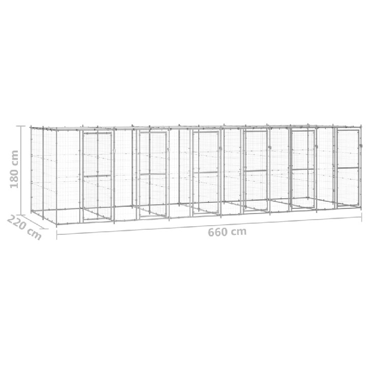 Lauko voljeras šunims su stogu, galvanizuotas plienas, 14,52m²