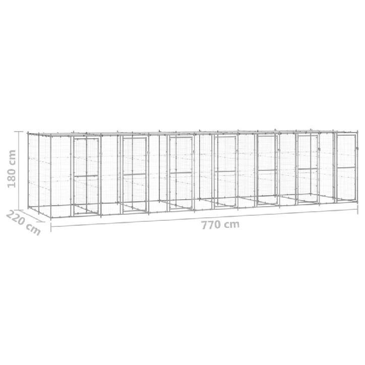 Lauko voljeras šunims su stogu, galvanizuotas plienas, 16,94m²