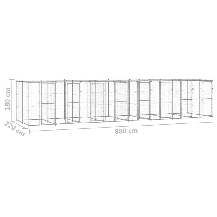 Lauko voljeras šunims su stogu, galvanizuotas plienas, 19,36m²