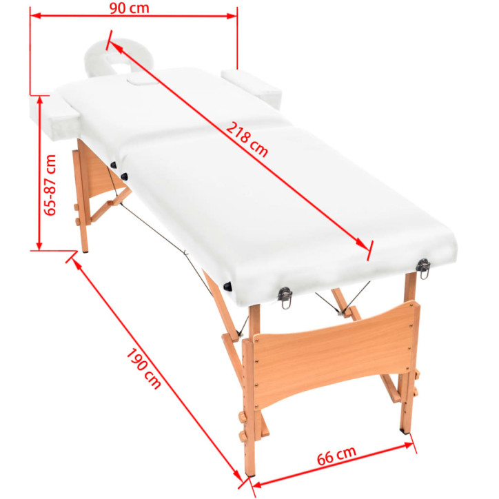 2 zonų sulankstomas masažinis stalas, 10 cm storio, baltas