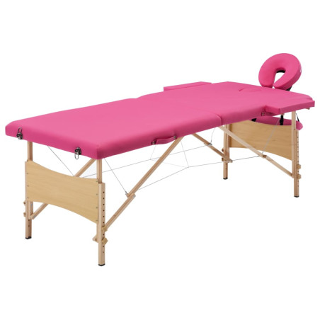 Sulankstomas masažinis stalas, rožinis, mediena, 2 zonų