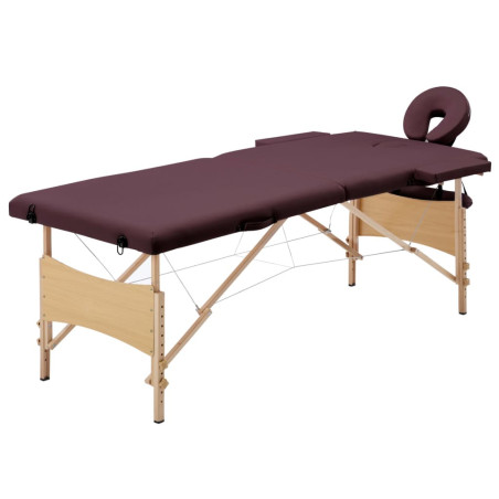 Sulankstomas masažinis stalas, vyno violetinis, mediena, 2 zonų