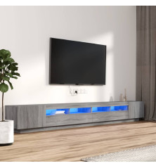 TV spintelių komplektas su LED, 3 dalių, pilkas ąžuolo, mediena