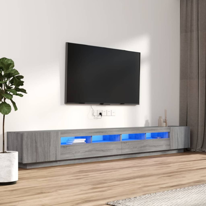 TV spintelių komplektas su LED, 3 dalių, pilkas ąžuolo, mediena