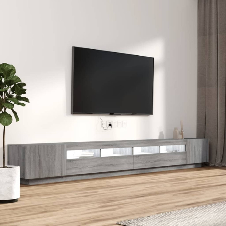 TV spintelių komplektas su LED, 3 dalių, pilkas ąžuolo, mediena