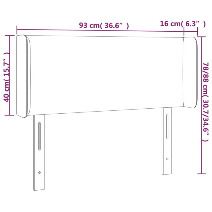 Galvūgalis su LED, baltos spalvos, 93x16x78/88cm, dirbtinė oda