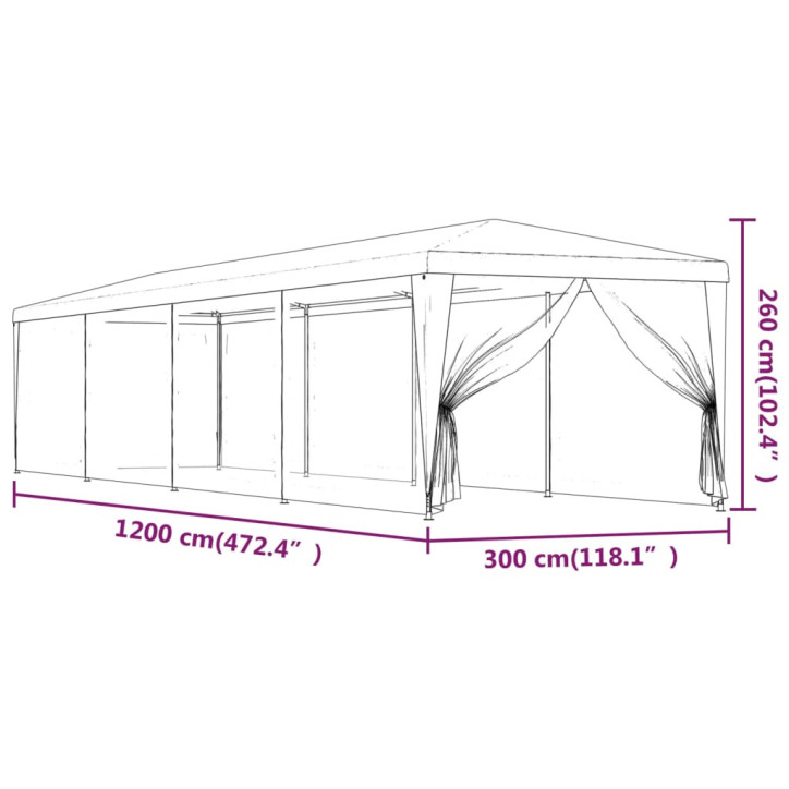 Proginė palapinė su 10 tinklinių sienų, antracito, 3x12m, HDPE