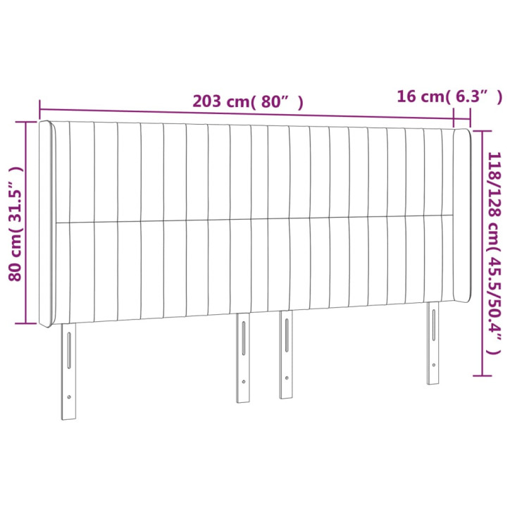 Galvūgalis su LED, tamsiai žalias, 203x16x118/128cm, aksomas