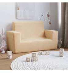 Dvivietė vaikiška sofa, kreminės spalvos, minkštas pliušas