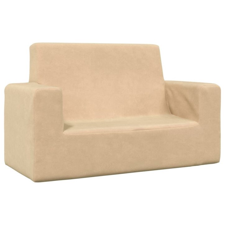 Dvivietė vaikiška sofa, kreminės spalvos, minkštas pliušas