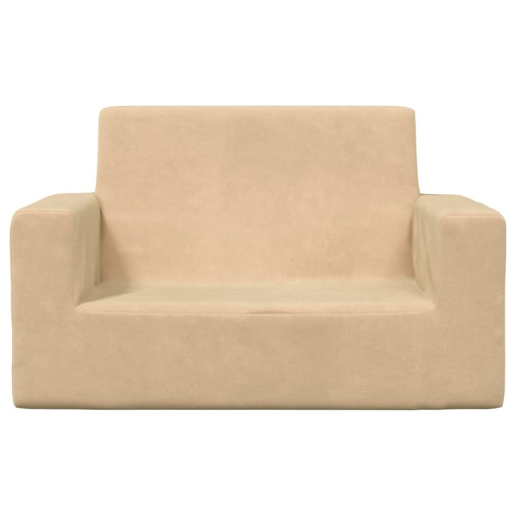 Dvivietė vaikiška sofa, kreminės spalvos, minkštas pliušas