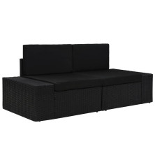 Modulinė dvivietė sofa, juodos spalvos, poliratanas