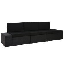 Modulinė trivietė sofa, juodos spalvos, poliratanas