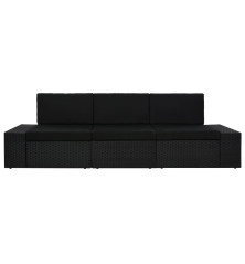 Modulinė trivietė sofa, juodos spalvos, poliratanas