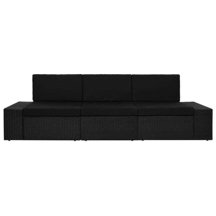 Modulinė trivietė sofa, juodos spalvos, poliratanas