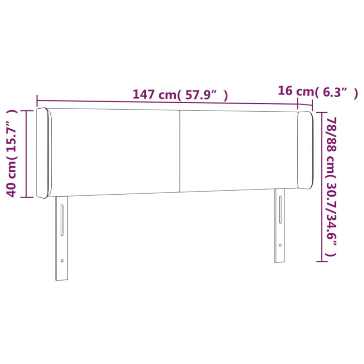 Galvūgalis su LED, juodos spalvos, 147x16x78/88cm, dirbtinė oda