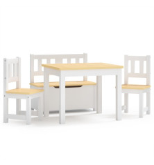 Vaikiškas stalo ir kėdžių komplektas, 4 dalių, baltas, MDF