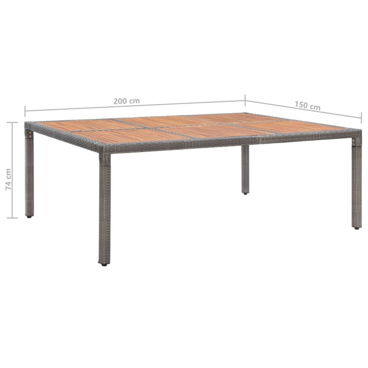 Sodo stalas, pilkas, 200x150x74cm, poliratanas ir akacija