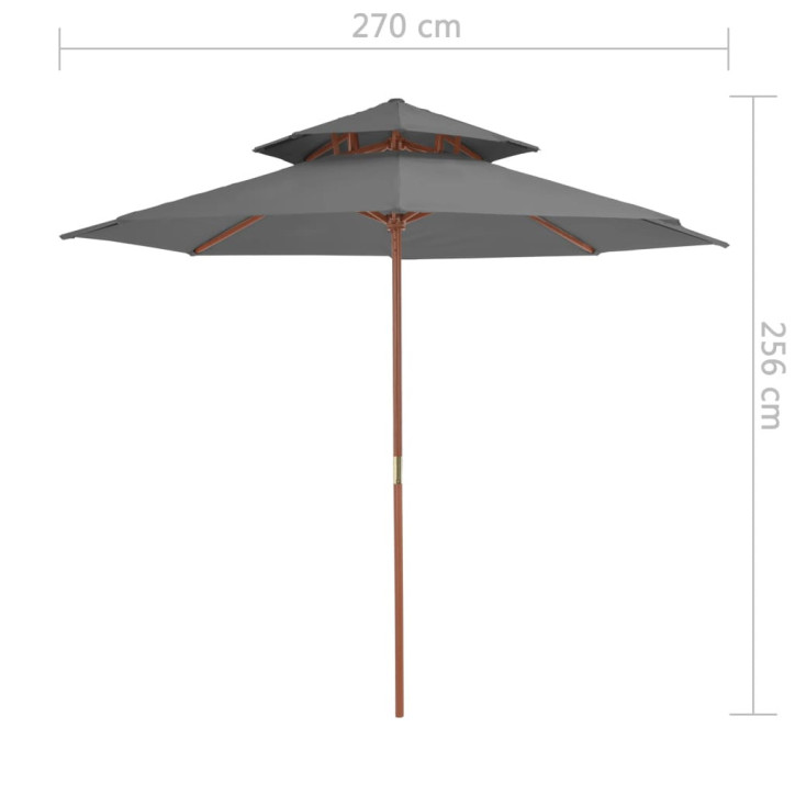 Dvig. stog. lauko skėtis su med. stulp., 270cm, antracito sp.