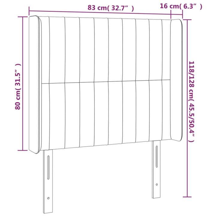 Galvūgalis su LED, šviesiai pilkas, 83x16x118/128cm, aksomas