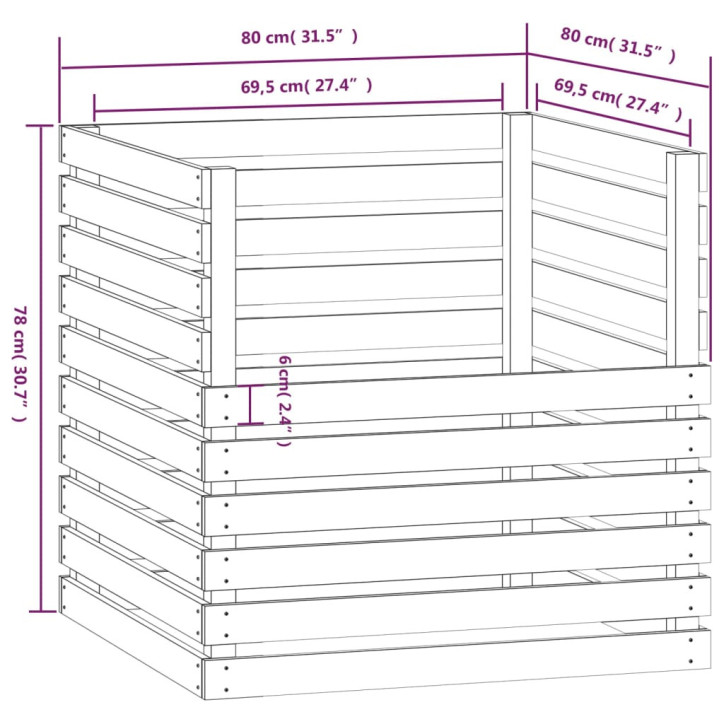 Komposto dėžė, medaus rudas, 80x80x78cm, pušies masyvas