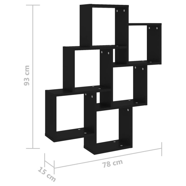 Sieninė lentyna, juoda, 78x15x93cm, MDP, kubo formos