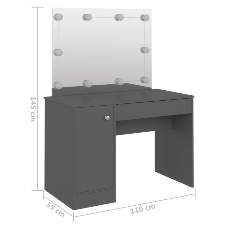 Kosmetinis staliukas su LED, pilkas, 110x55x145cm, MDF