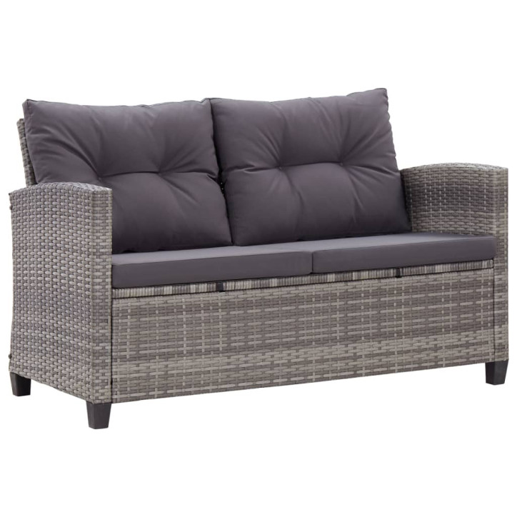 Dvivietė sodo sofa su pagalvėlėmis, pilka, 124cm, poliratanas