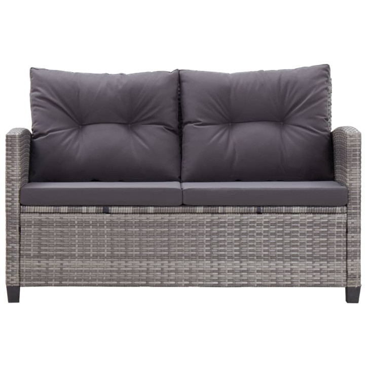 Dvivietė sodo sofa su pagalvėlėmis, pilka, 124cm, poliratanas