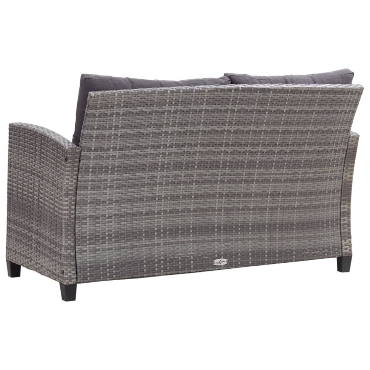 Dvivietė sodo sofa su pagalvėlėmis, pilka, 124cm, poliratanas