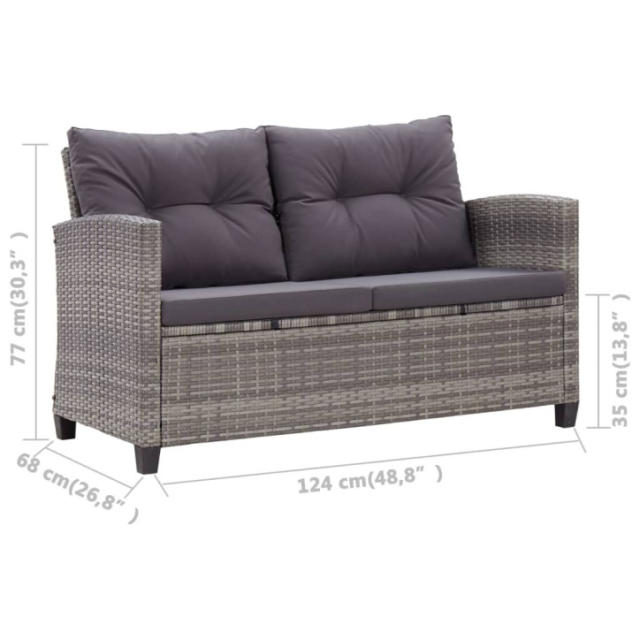 Dvivietė sodo sofa su pagalvėlėmis, pilka, 124cm, poliratanas