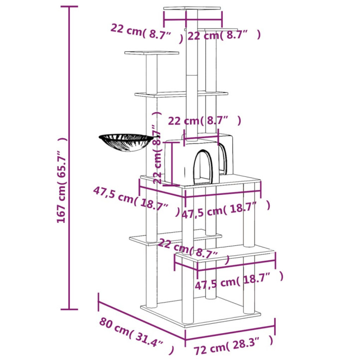 Draskyklė katėms su stovais iš sizalio, kreminės spalvos, 167cm