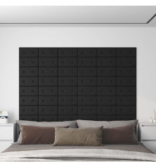 Sienų plokštės, 12vnt., juodos, 30x15cm, dirbtinė oda, 0,54m²