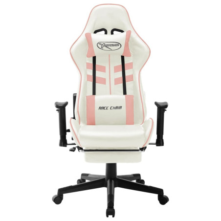 Žaidimų kėdė, baltos ir rožinės spalvos, dirbtinė oda
