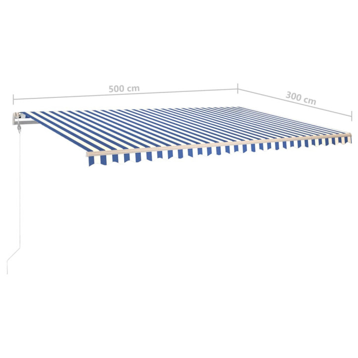 Rankiniu būdu ištraukiama markizė su LED, mėlyna ir balta, 5x3m