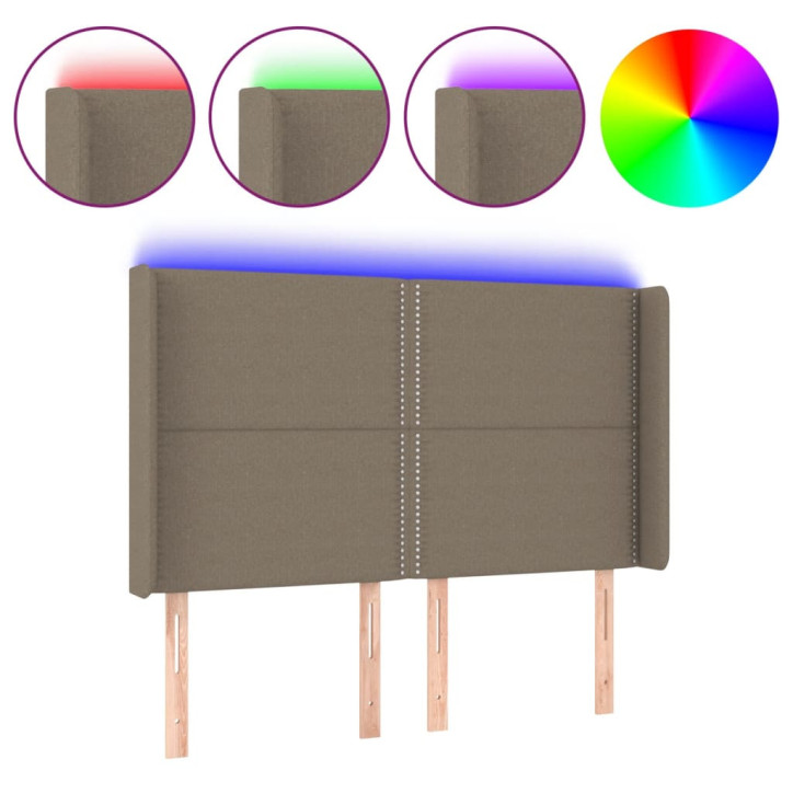 Galvūgalis su LED, taupe spalvos, 147x16x118/128cm, audinys