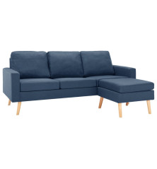 Trivietė sofa su pakoja, mėlynos spalvos, audinys