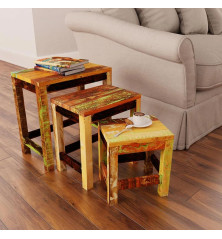 Sudedamų staliukų komplektas, 3d., vintažinis, perdirbta mediena