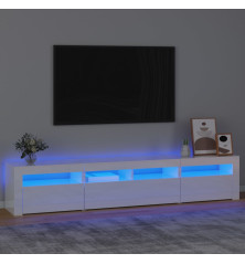 TV spintelė su LED apšvietimu, balta, 210x35x40cm, blizgi