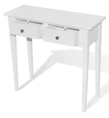 Kosmetinis konsolinis staliukas su dviem stalčiais, baltas
